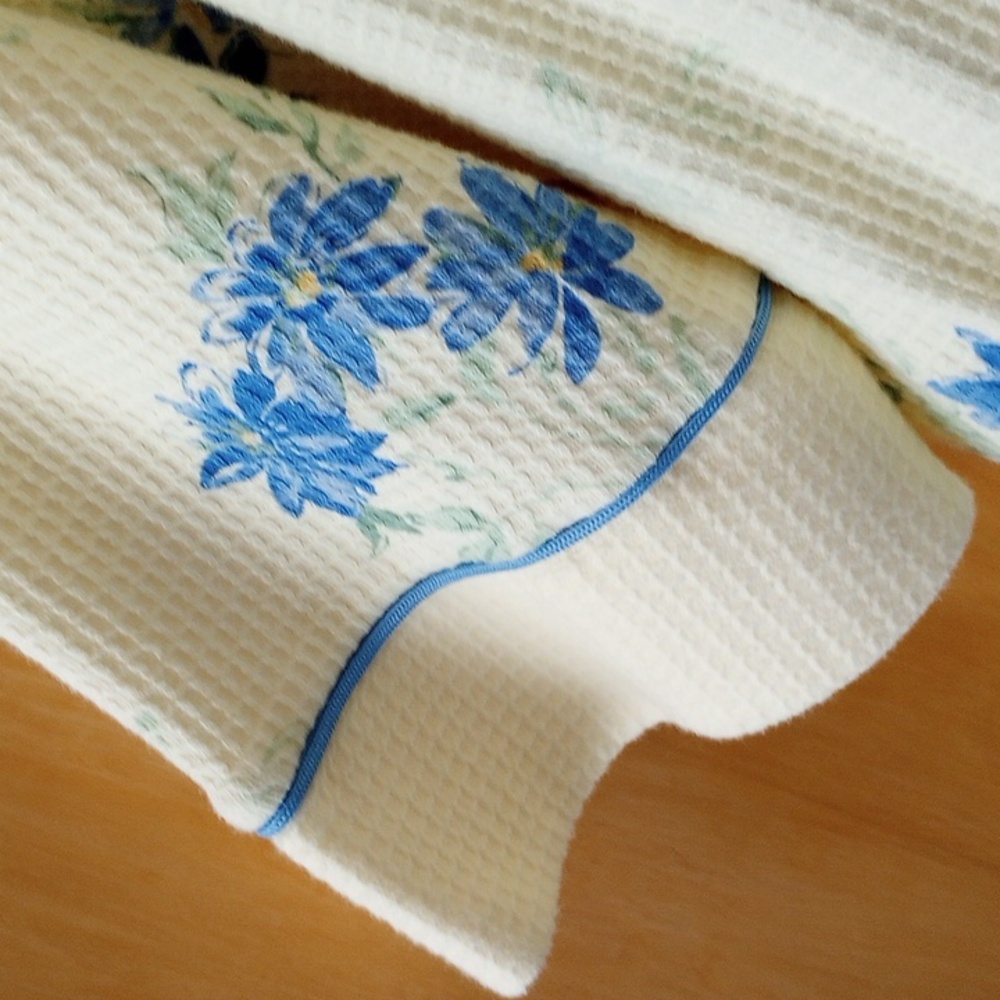 Waffle Weave Bath Robe Yellow and Blue M - Picture 5 of 13